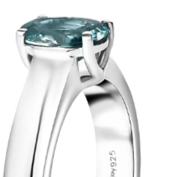 Cambodian Blue Zircon Solitaire Ring in Rhodium Over Sterling Silver 1.90 ctw - Picture 4 of 4